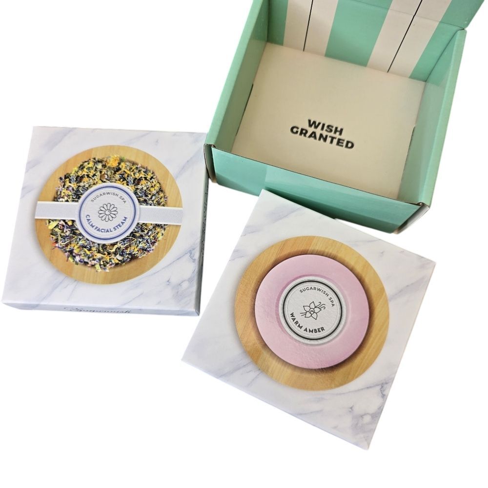 Sugarwish Spa Giftbox Set Calm Facial Steam & Warm Amber Bath Bomb